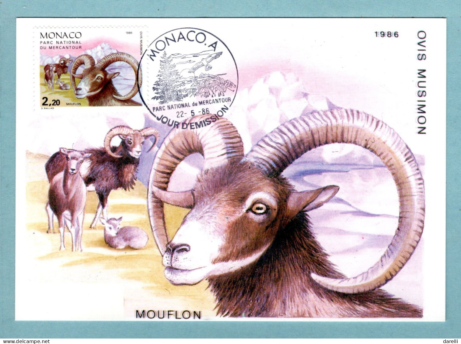 Carte Maximum Monaco 1986 - Animaux Du Parc National Du Mercantour - Mouflon -  YT 1522 - Maximum Cards