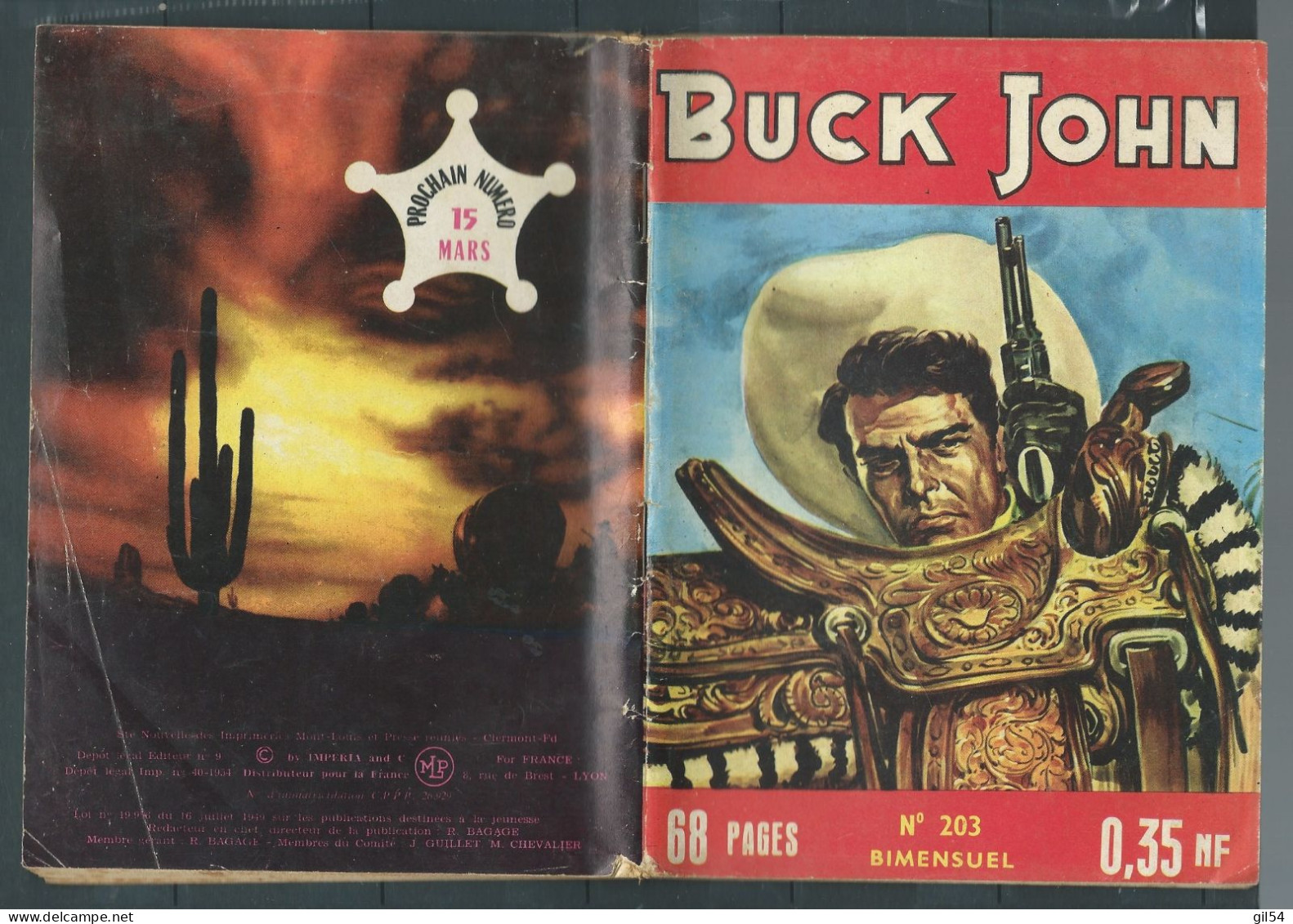 Bd " Buck John   " Bimensuel N° 203 "  Les Coupables Se Trahissent      , DL  N° 40  1954 - BE-   BUC 0602 - Formatos Pequeños