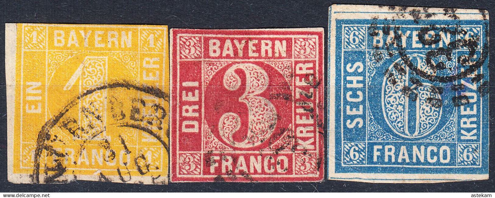 BAYERN 1862, THREE SEPARATE USED STAMPS With MiNo 8, 9 And 10 - Gebraucht