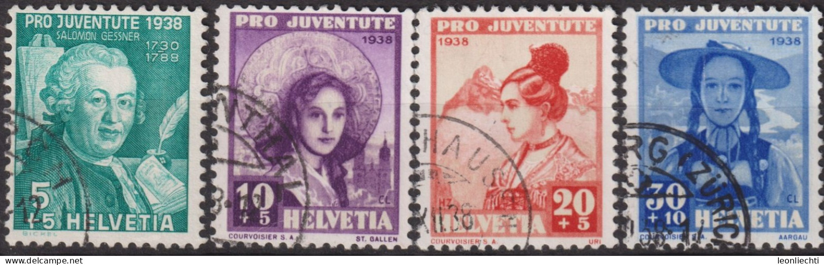 1938 Schweiz / Pro Juventute ° Zum:CH J85-J88, Mi:CH 331-334, Yt:CH 316-319, Trachtenfrauen, Salomon Gessner - Used Stamps