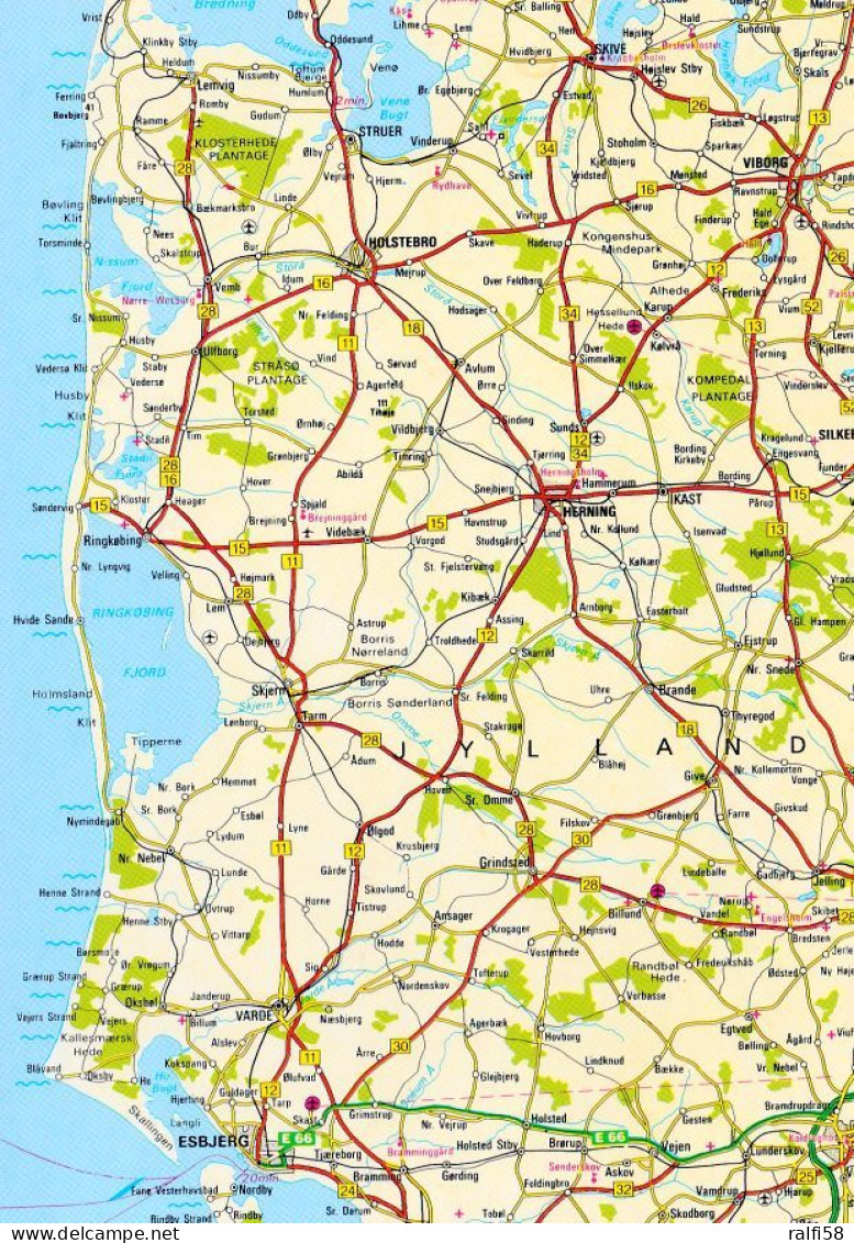 1 Map Of Danmark * 1 Ansichtskarte Mit Der Landkarte - Die Westküste Von Jütland * - Cartes Géographiques