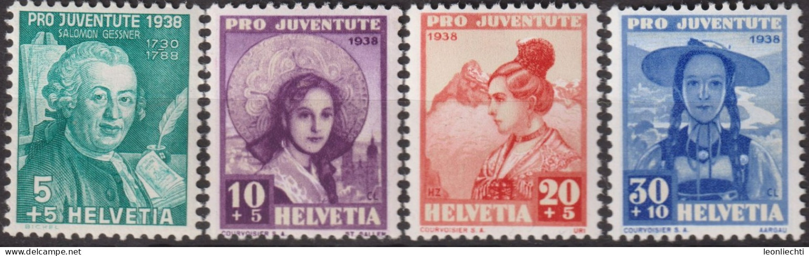 1938 Schweiz / Pro Juventute ** Zum:CH J85-J88, Mi:CH 331-334, Yt:CH 316-319, Trachtenfrauen, Salomon Gessner - Unused Stamps