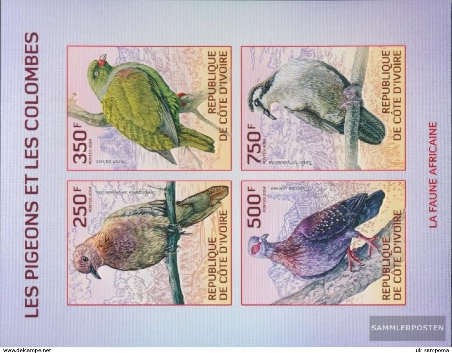 The Ivory Coast 1534-1537B Sheetlet (complete Issue) Ungezähnte Stamps Unmounted Mint / Never Hinged 2014 Pigeons - Costa D'Avorio (1960-...)