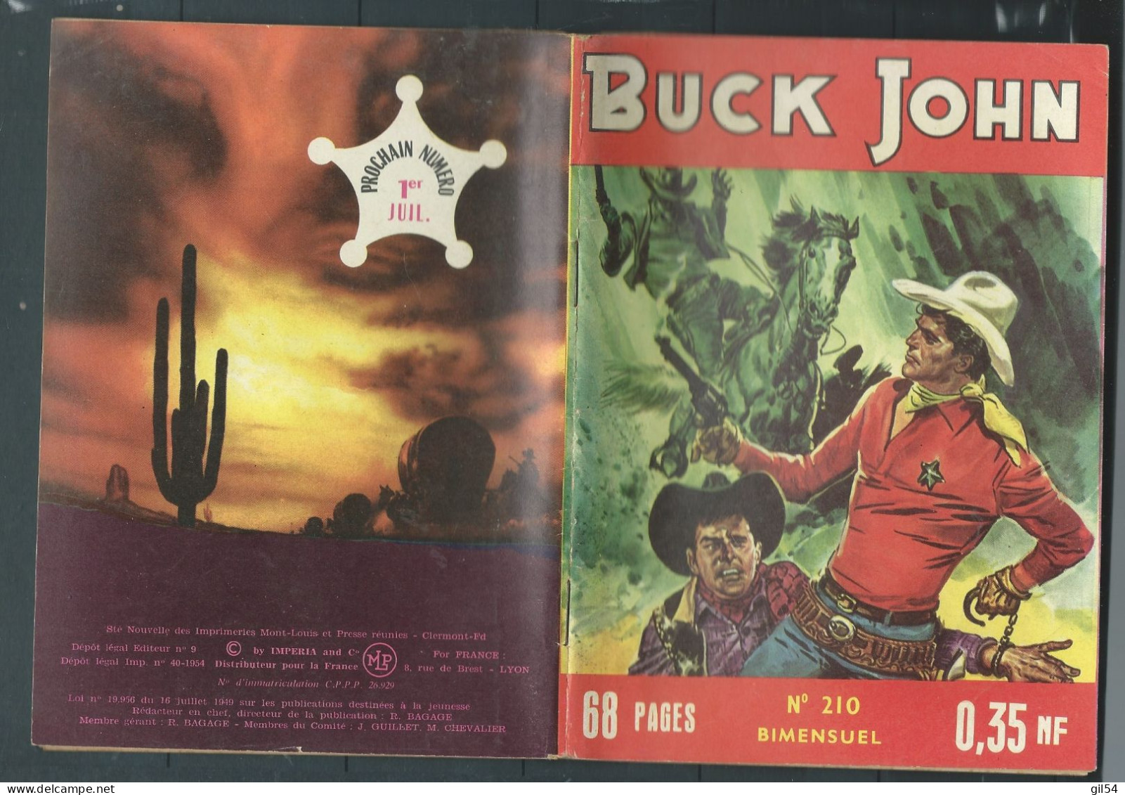 Bd " Buck John   " Bimensuel N° 210 "  Joue Serré      , DL  N° 40  1954 - BE-   BUC 0603 - Small Size