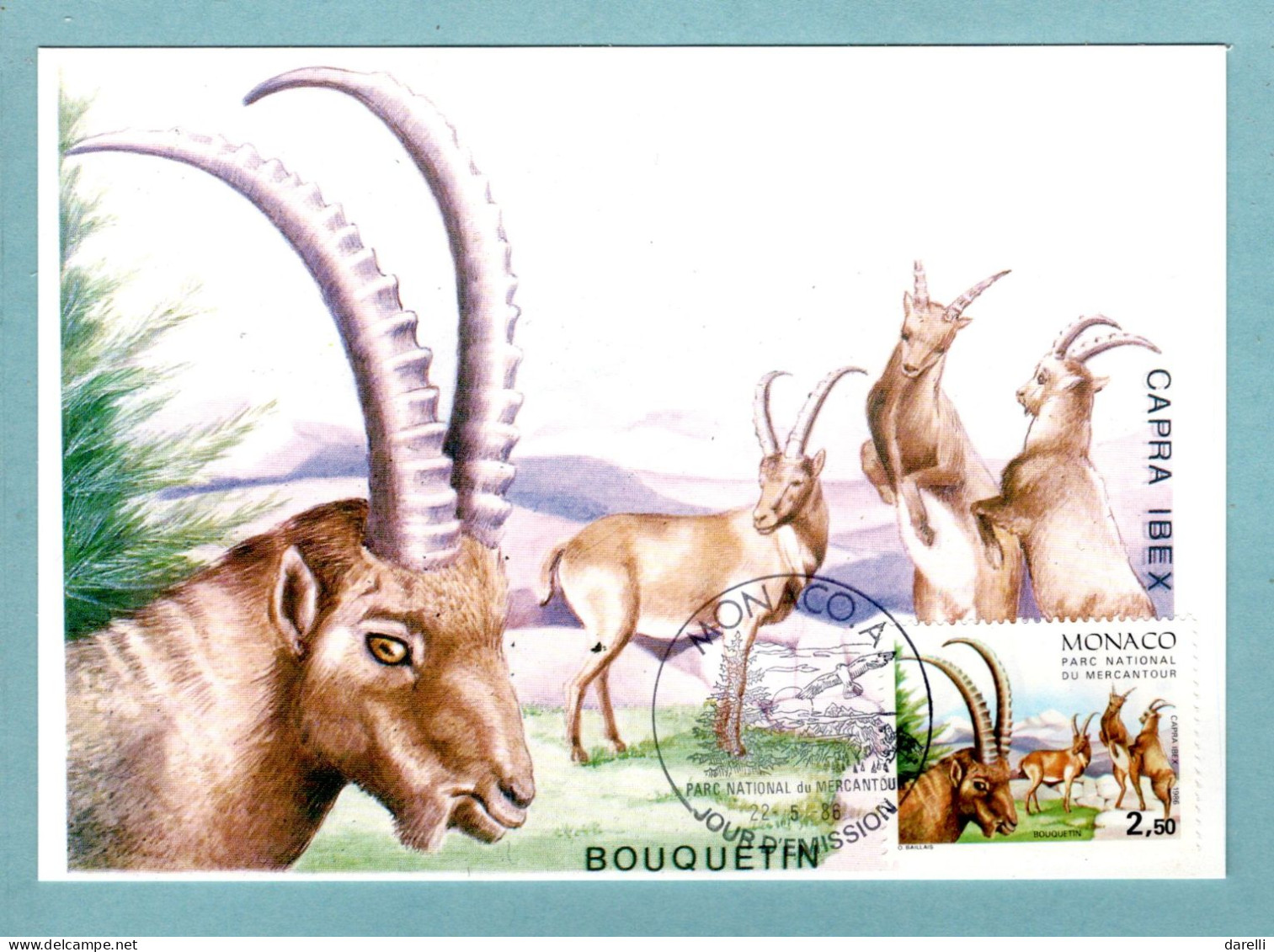 Carte Maximum Monaco 1986 - Animaux Du Parc National Du Mercantour - Bouquetin -  YT 1523 - Cartas Máxima