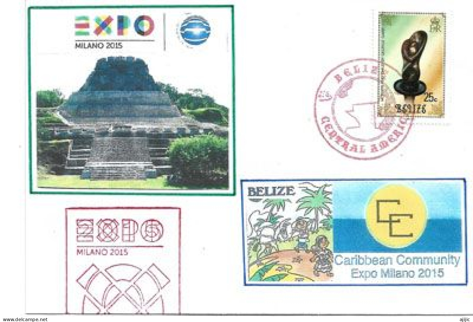 BELIZE. Caribbean Community Expo Milano, Site Maya,sur Lettre Pavillon De Belize à L'Expo Universelle Milan 2015 (rare) - 2015 – Milano (Italia)