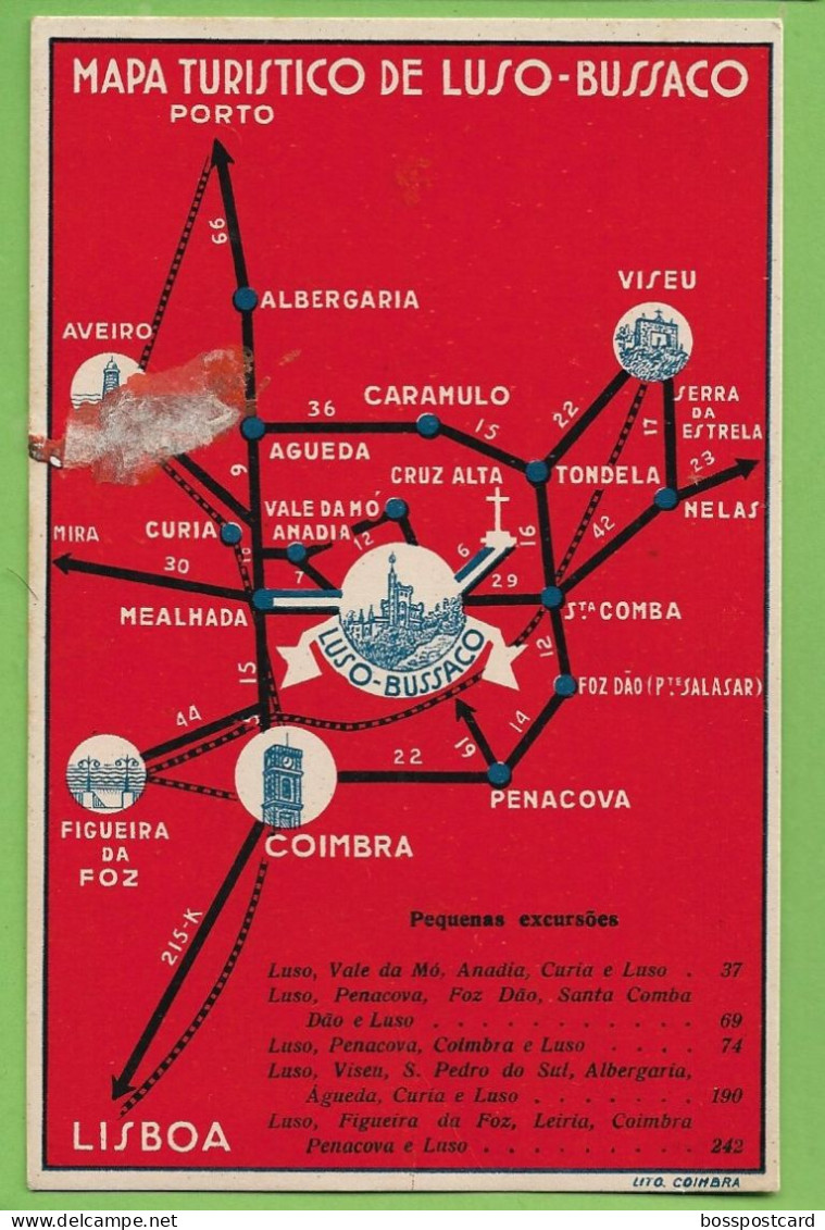 Luso - Bussa Co - Aveiro - Caramulo - Viseu - Tondela - Figueira Da Foz - Coimbra - Mapa - Map - Portugal (danificado) - Carte Geografiche