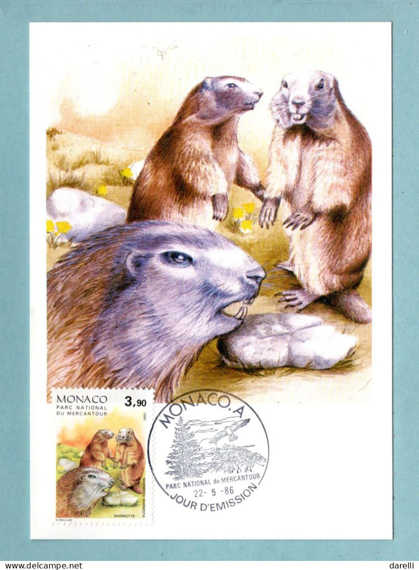 Carte Maximum Monaco 1986 - Animaux Du Parc National Du Mercantour - Marmotte -  YT 1525 - Cartas Máxima