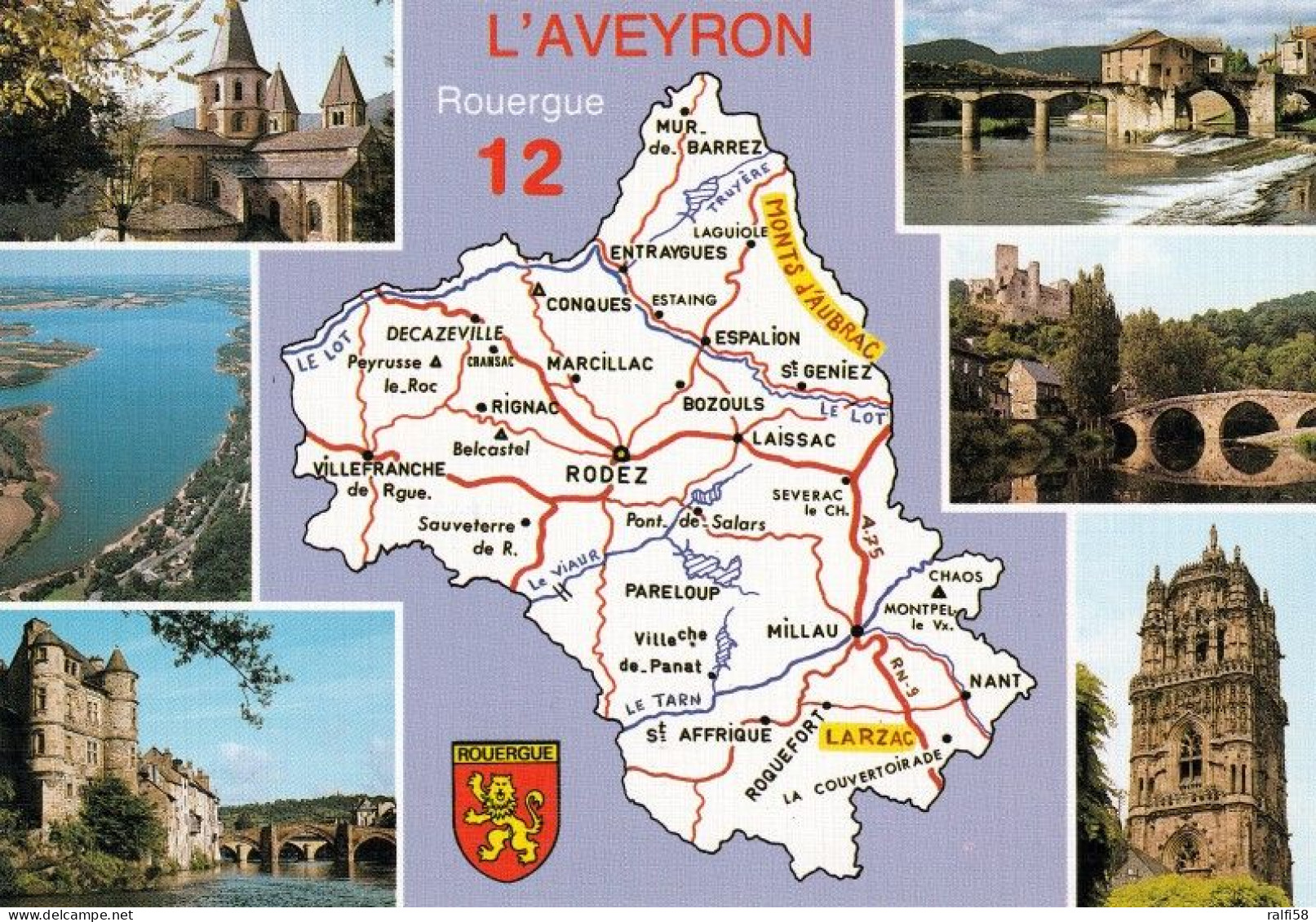 2 Map Of France * 2 Ansichtskarten Mit Der Landkarte - Département Aveyron Und Sehenswürdigkeiten - Ordnungsnummer 12 * - Landkarten
