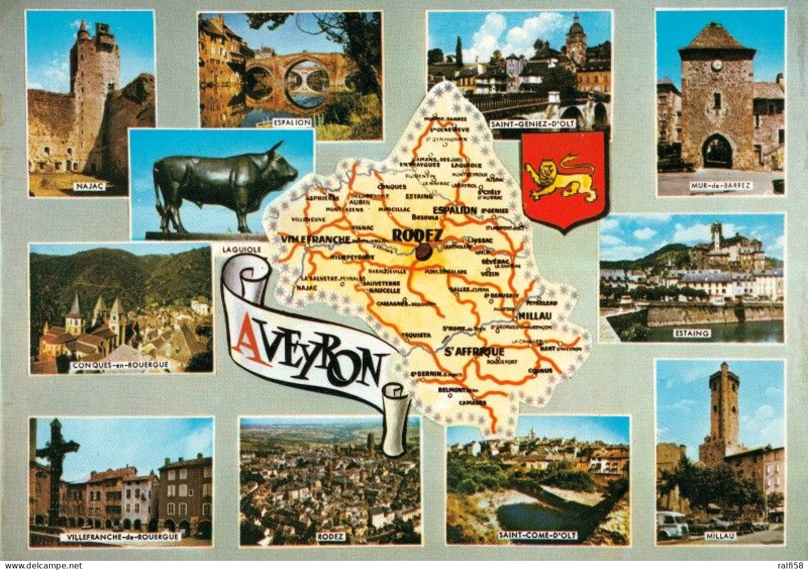 2 Map Of France * 2 Ansichtskarten Mit Der Landkarte - Département Aveyron Und Sehenswürdigkeiten - Ordnungsnummer 12 * - Cartes Géographiques