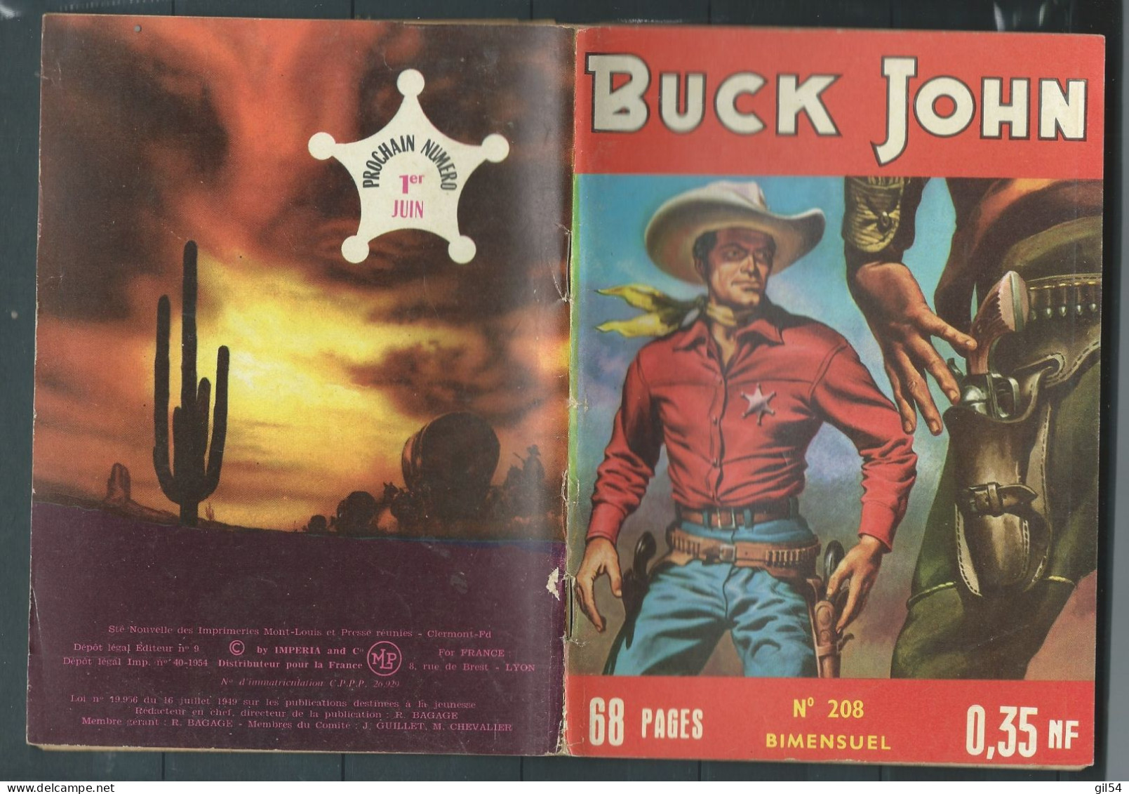 Bd " Buck John   " Bimensuel N° 208 "  Et Le Coyotte    , DL  N° 40  1954 - BE-   BUC 0604 - Kleinformat