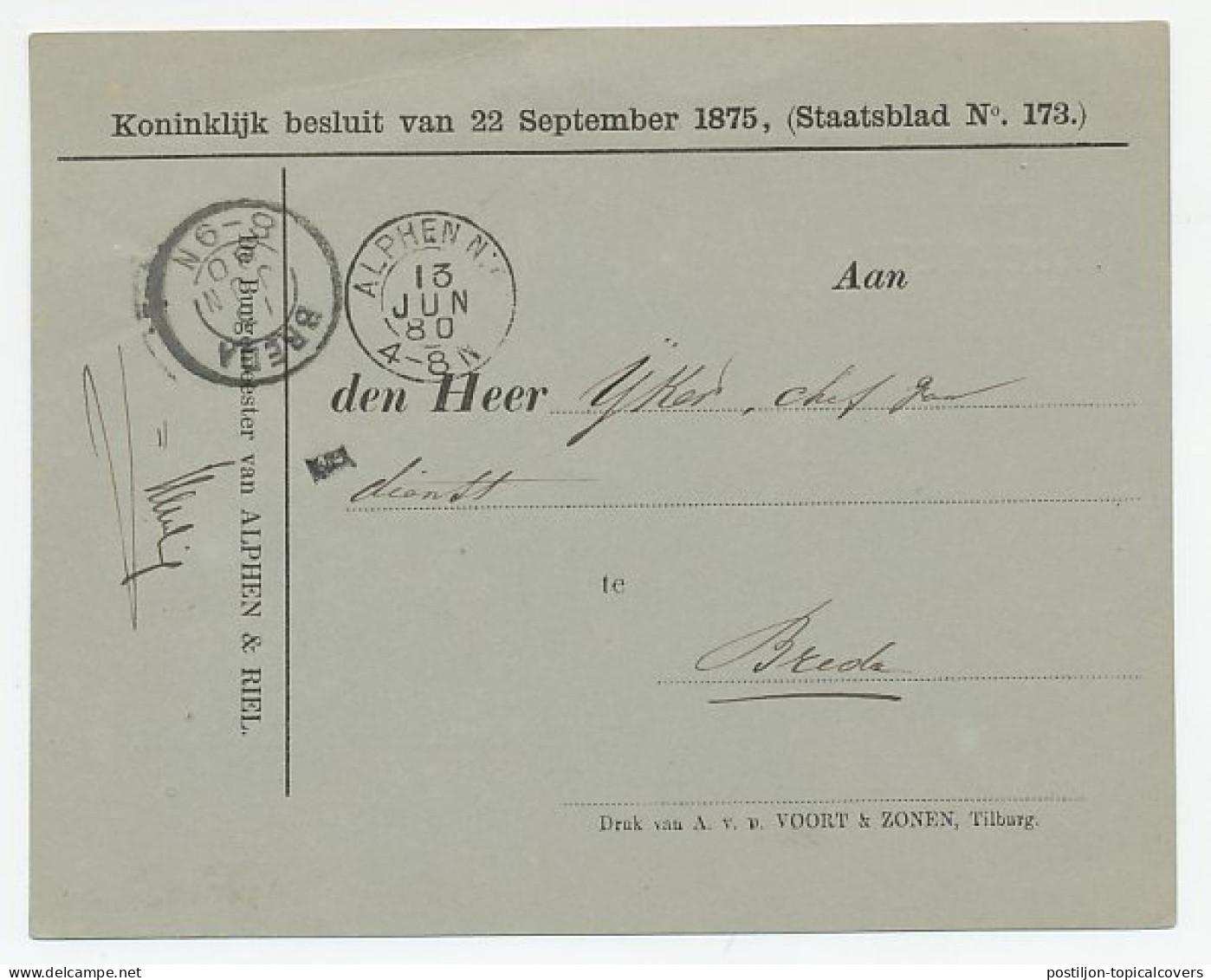 Kleinrondstempel Alphen N:B 1880 - Non Classés