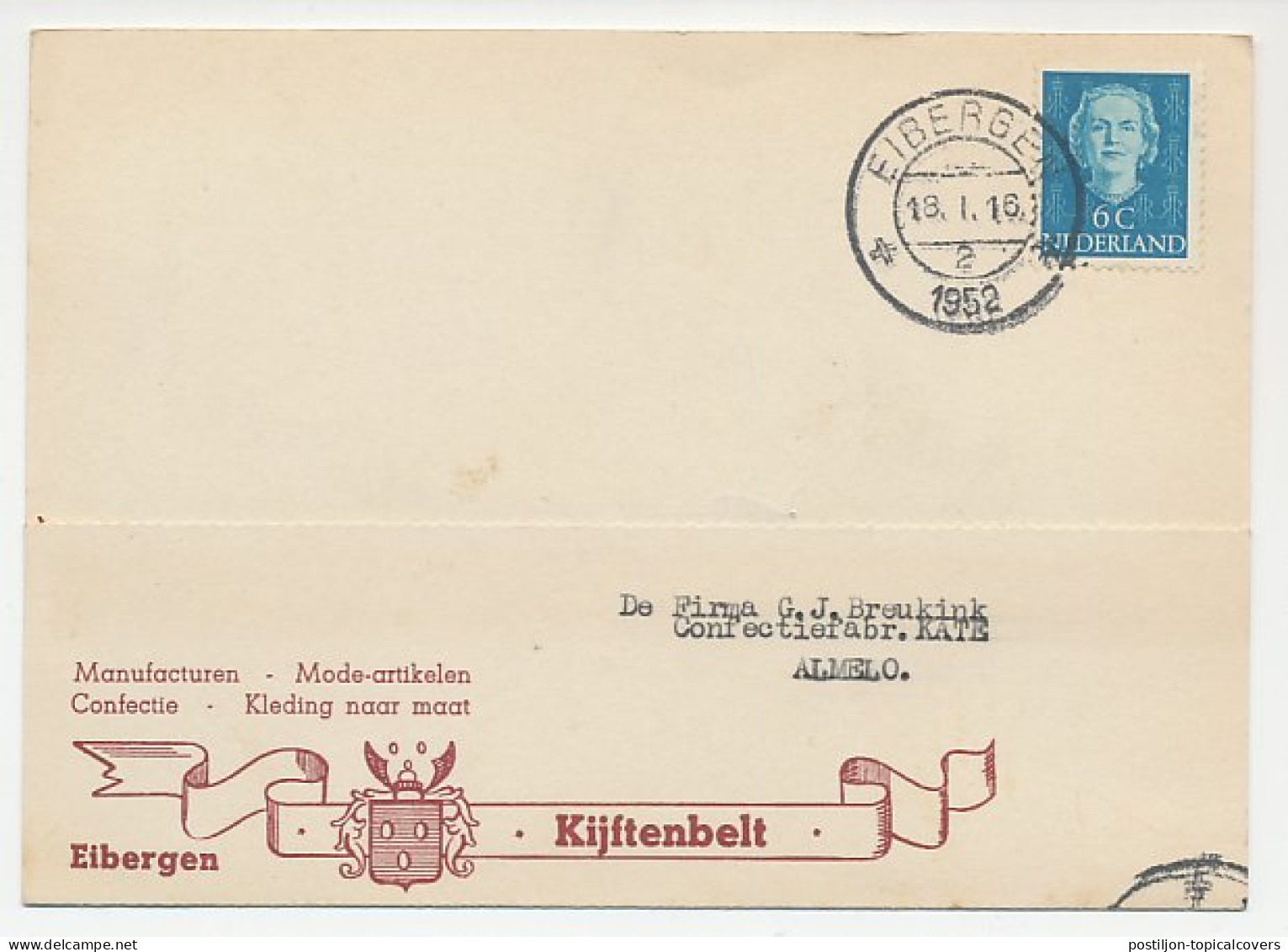 Firma Briefkaart Eibergen 1952 - Manufacturen / Kleding - Non Classés