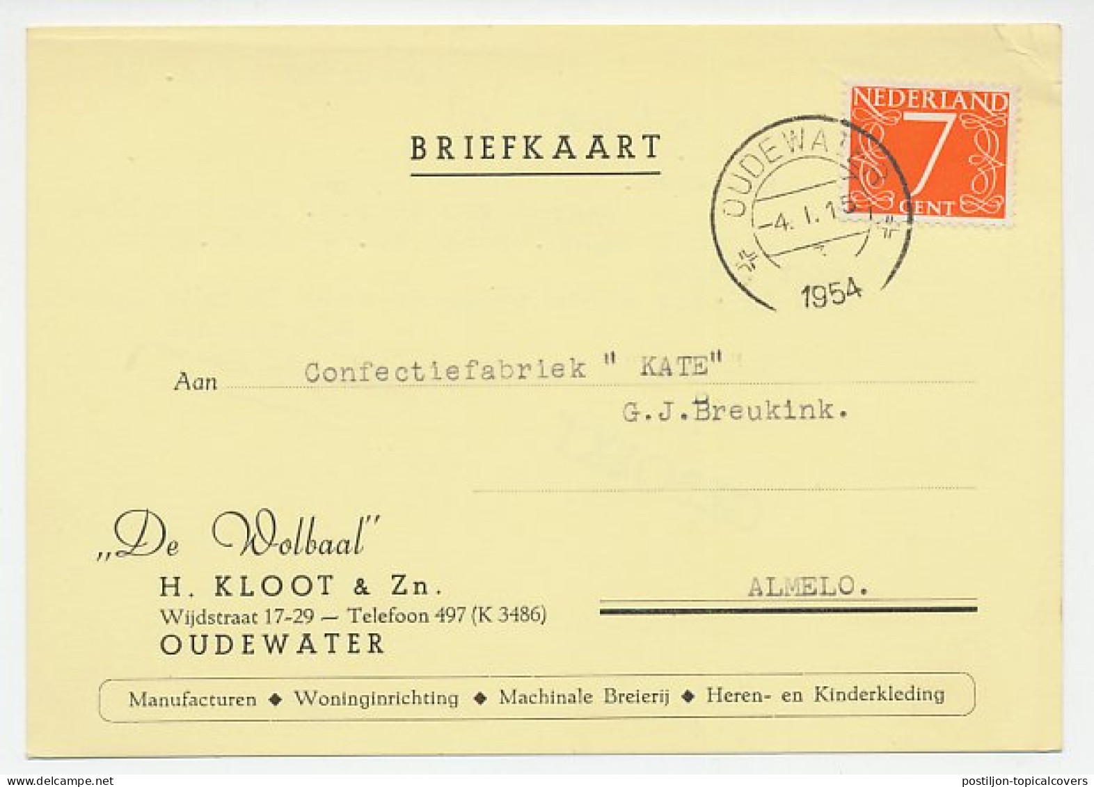 Firma Briefkaart Oudewater 1954 - Manufacturen / Kleding - Non Classés