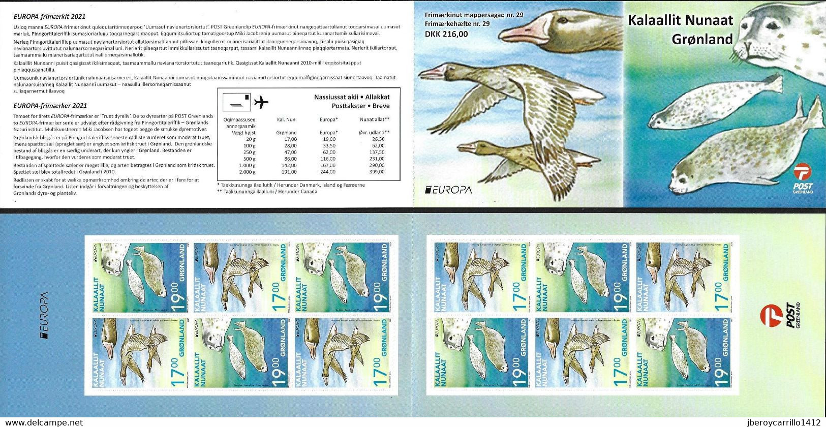 GROENLANDIA /GREENLAND /GRÖNLAND /GROENLAND -EUROPA 2021 -ENDANGERED NATIONAL WILDLIFE"-BOOKLET Of SIX SETS Of 2 V. Each - 2021