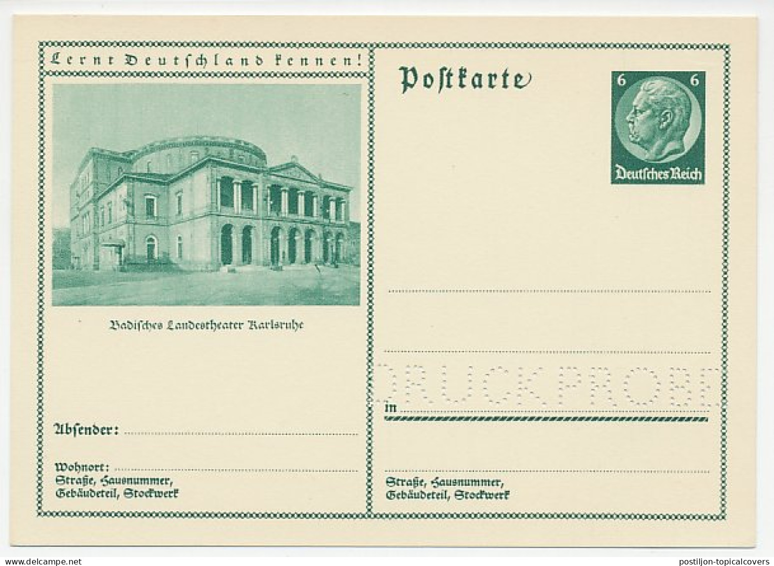 Druckprobe - Postal Stationery Germany Theatre Karlsruhe - Théâtre