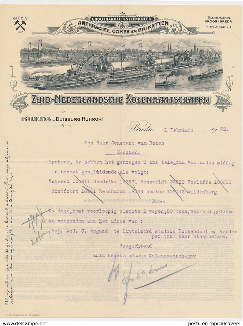 Brief Breda 1922 - Zuid Nederlandsche Kolenmaatschappij - Pays-Bas