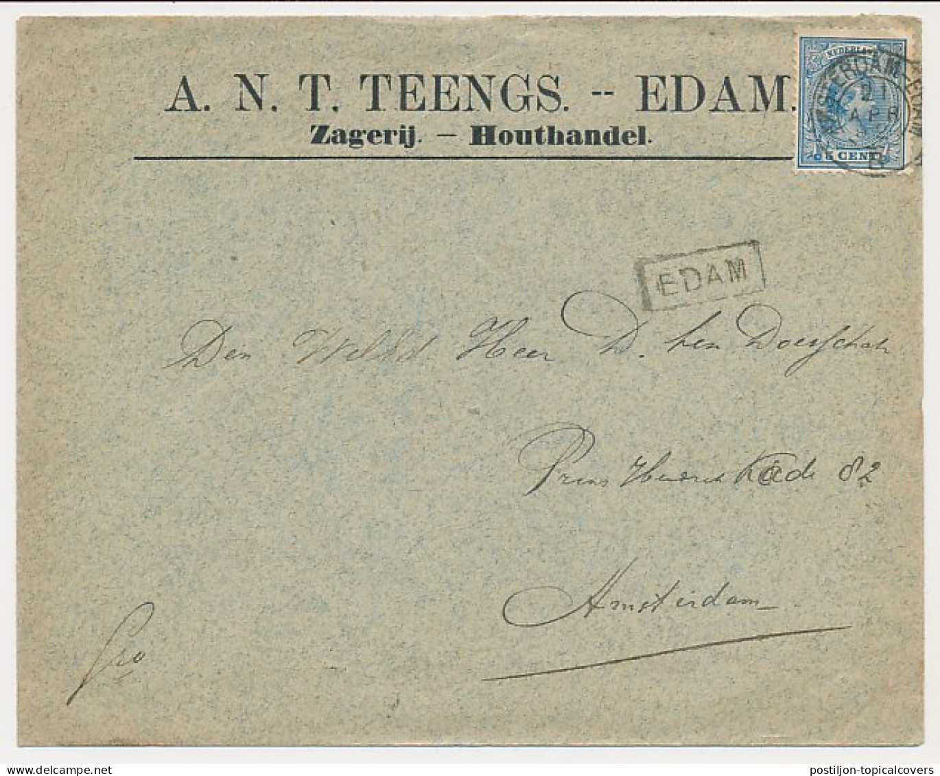 Trein Haltestempel Edam 1892 - Brieven En Documenten