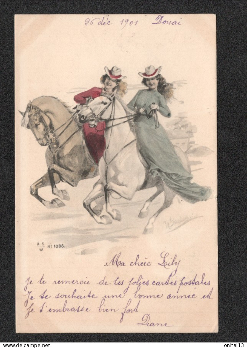 ILLUSTRATEUR CAVALIERES / CHEVAUX / FEMMES    F122 - 1900-1949