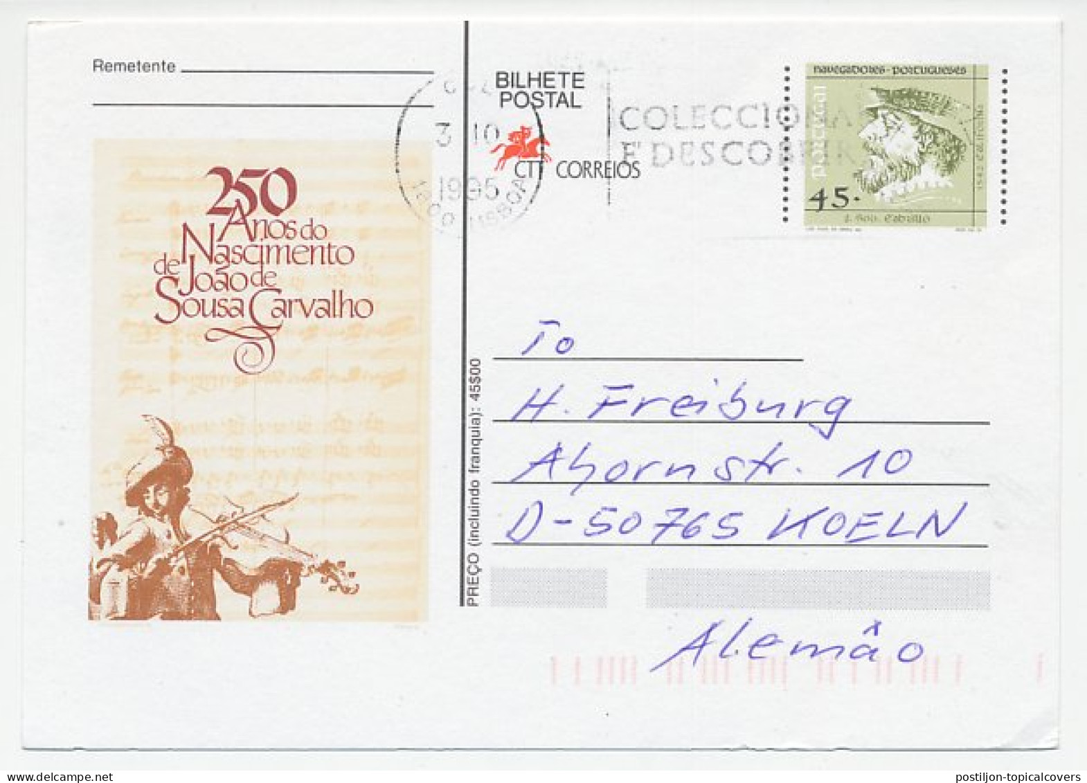 Postal Stationery Portugal 1995 Joao De Sousa Carvalho - Composer - Música