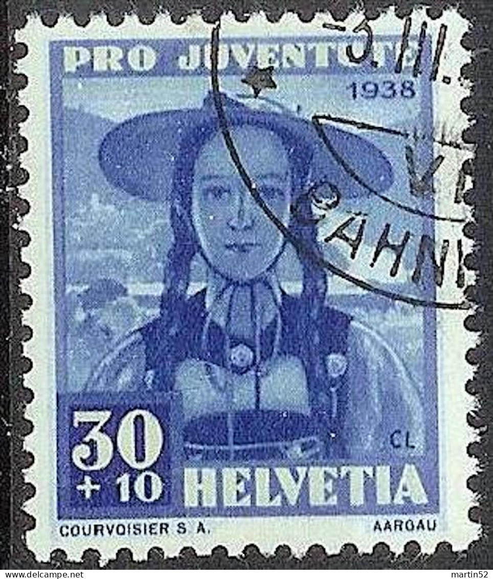 Schweiz Suisse Pro Juventute 1938: AARGAU Zu WI 88 Mi 334 Yv 319 Mit Stempel Vom 3.III.39 BAHNHOF (Zumstein CHF 11.00) - Gebraucht