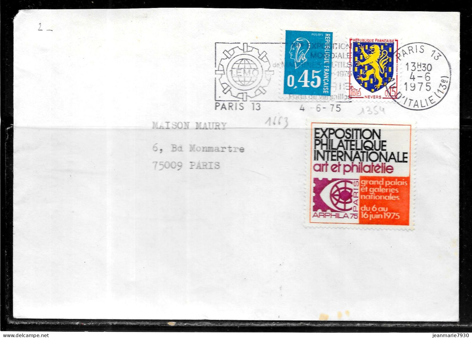 F269 - LETTRE DE PARIS 13 DU 04/06/75 - VIGNETTE ARPHILA 75 - Storia Postale