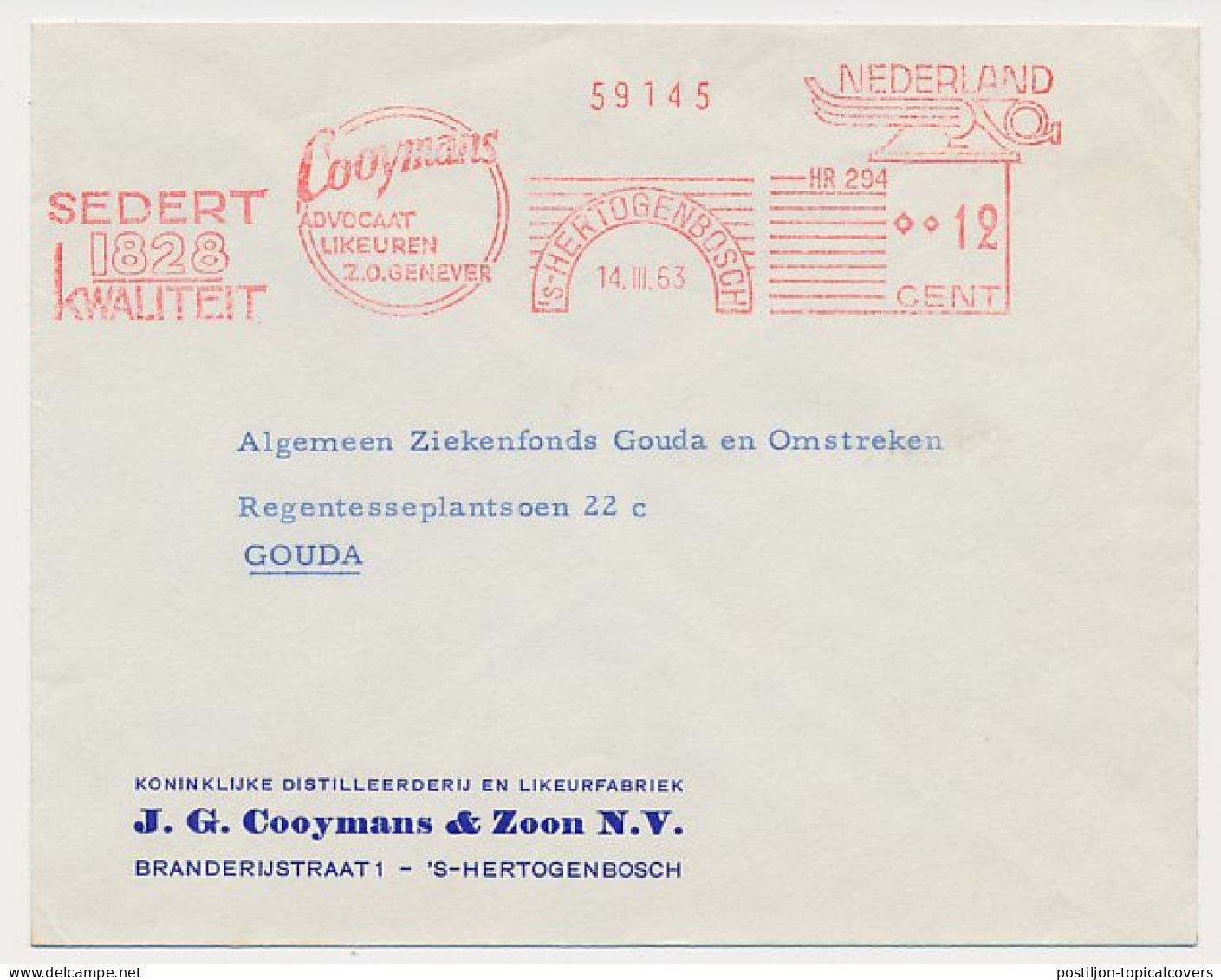 Meter Cover Netherlands 1963 Distillery And Liquor Factory - Eggnog - Gin - Vinos Y Alcoholes