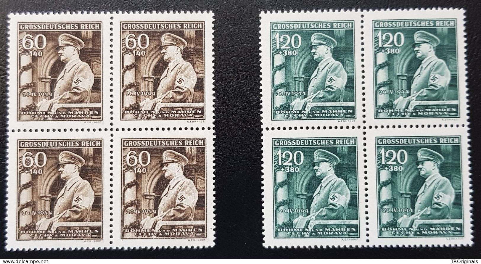 GERMAN THIRD 3rd REICH OCC. BOHEMIA ORIGINAL WW2 1944 STAMP BLOCK SET HITLER 55th ANN.MNH - Besetzungen 1938-45