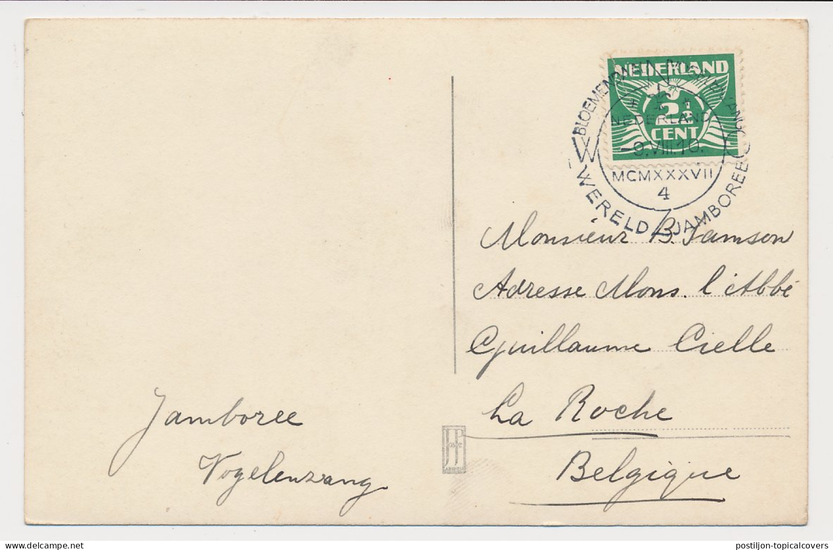 Picture Postcard / Postmark Netherlands 1937 World Jamboree Bloemendaal - Vogelenzang 1937 - Otros & Sin Clasificación