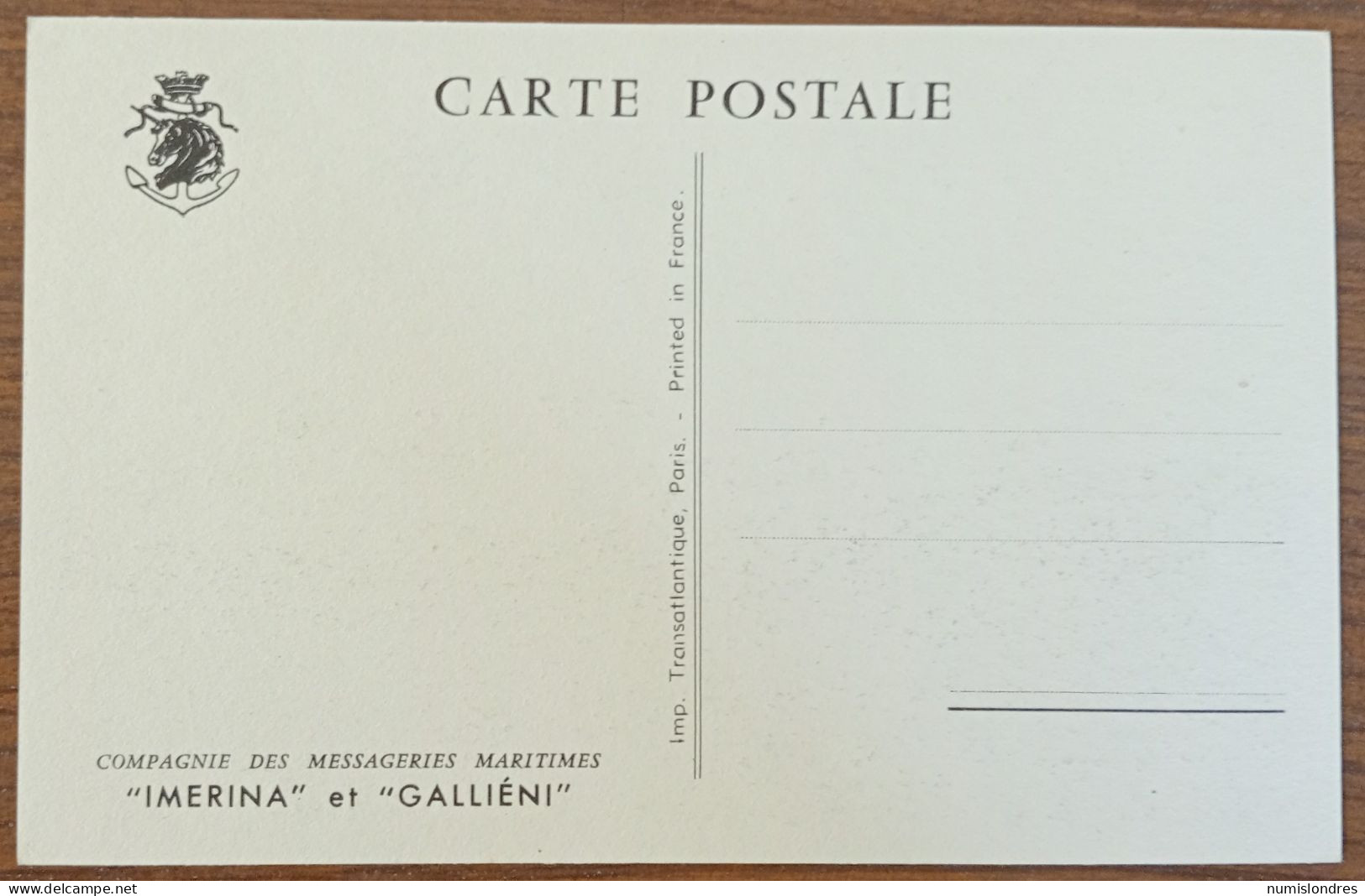 29- Empresa De Correio Marítimo O Navio Cargueiro Imerina Gallieni - Andere & Zonder Classificatie