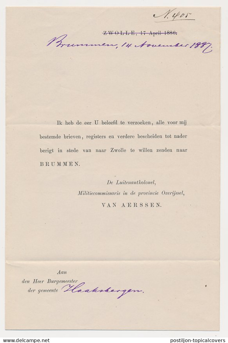 Trein Haltestempel Brummen 1887 - Lettres & Documents