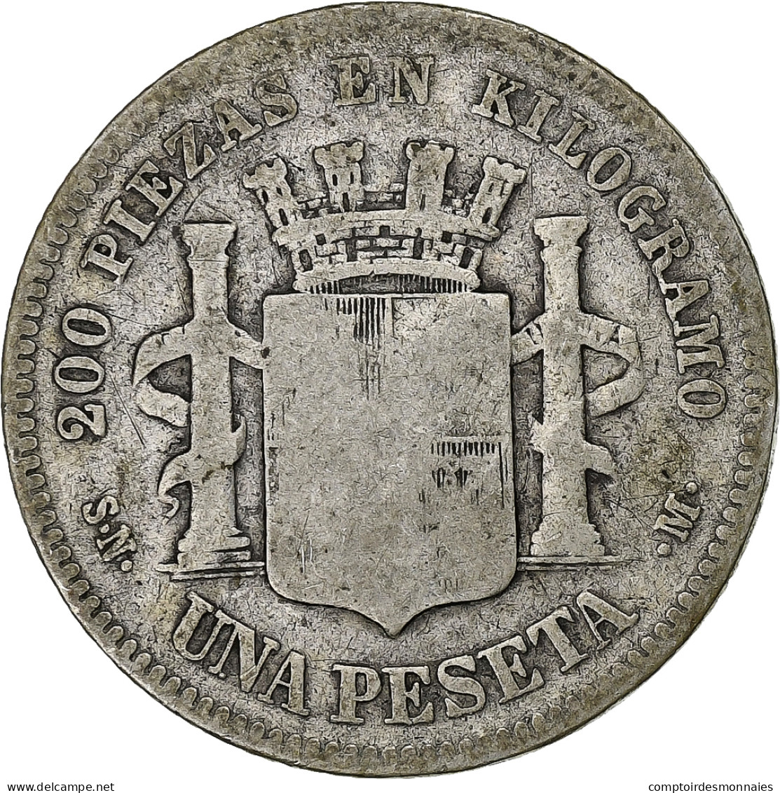 Espagne, Peseta, 1870, Argent, B+ - Eerste Muntslagen