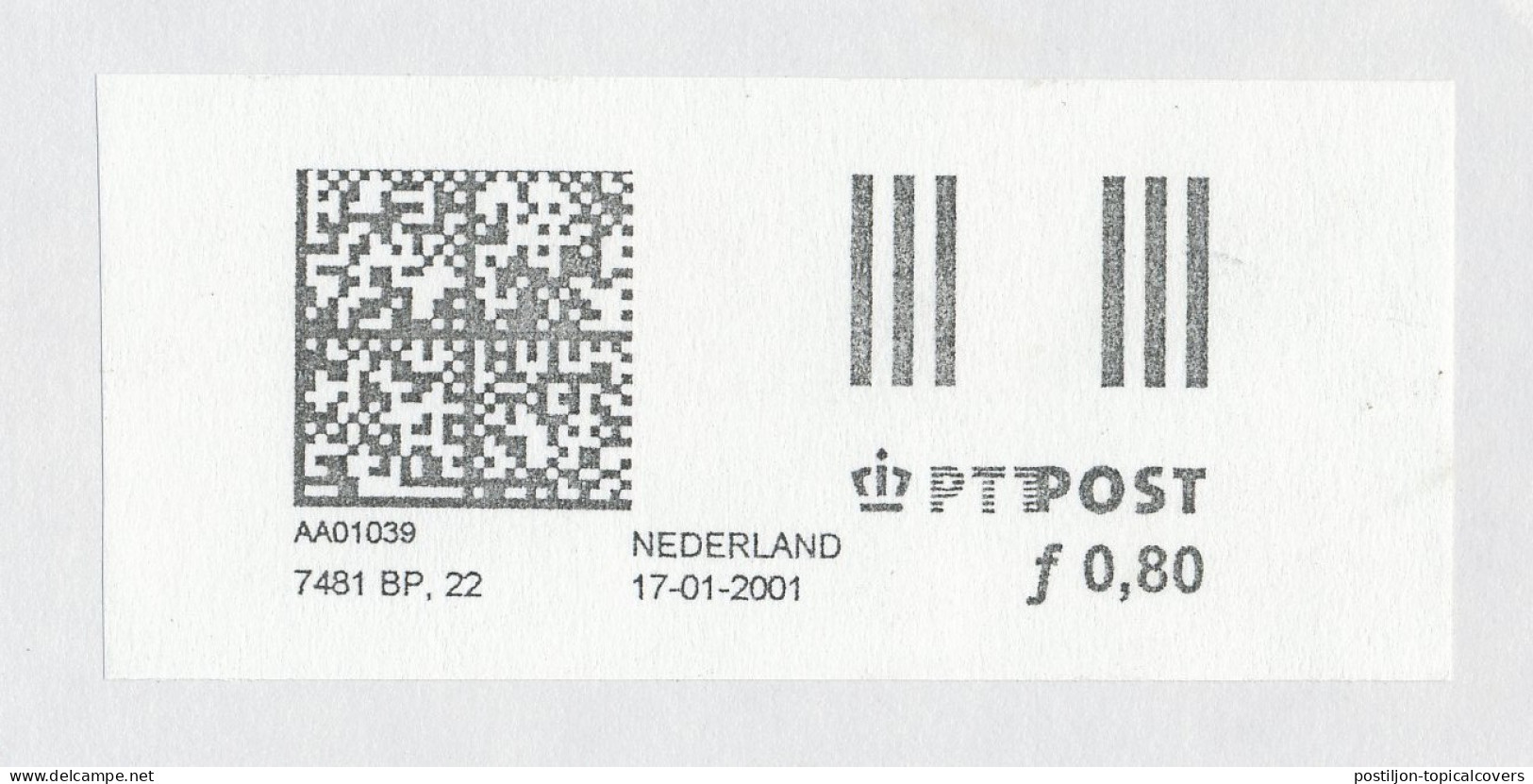 Test / Proof Digital Franking Machine Netherlands 2001  - Timbres De Distributeurs [ATM]