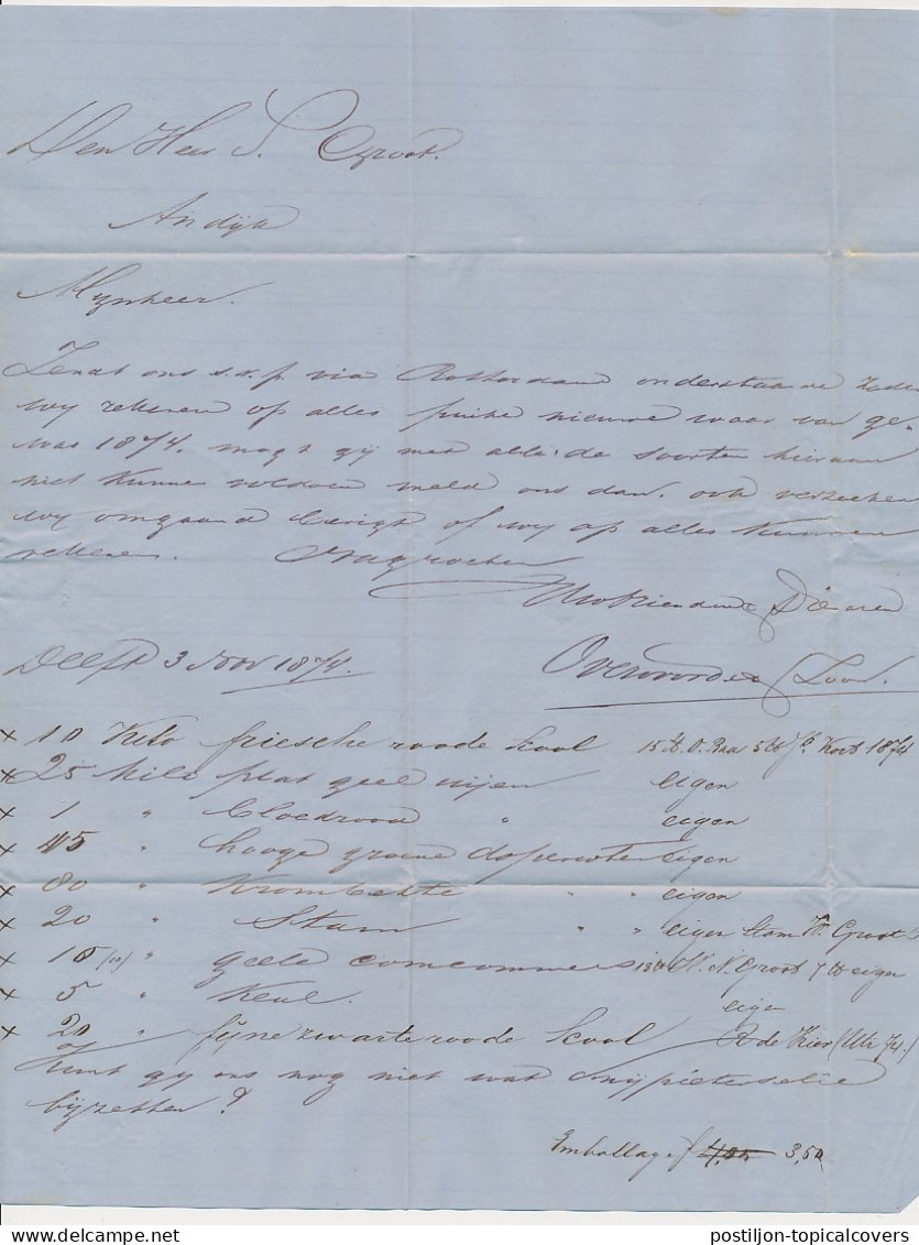 Trein Haltestempel Delft 1874 - Lettres & Documents
