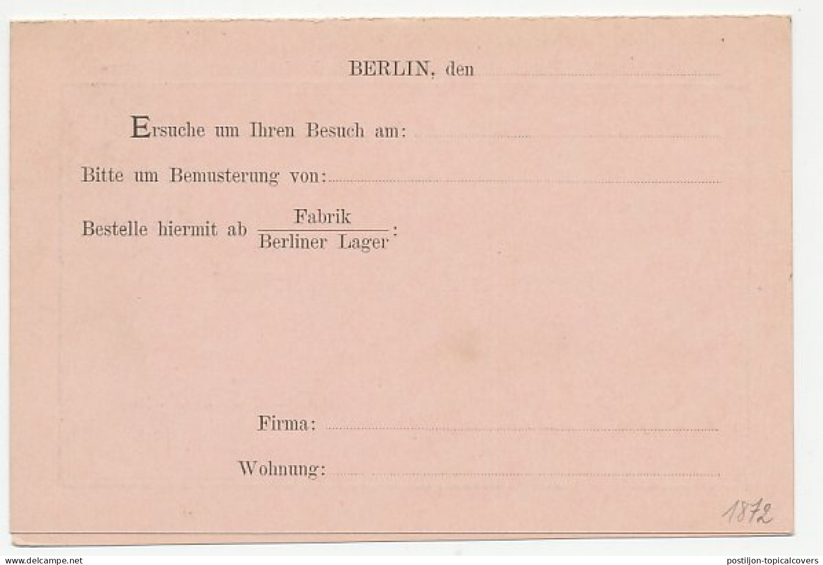Local Mail Stationery Berlin Order Card - Cigar -  - Tabak