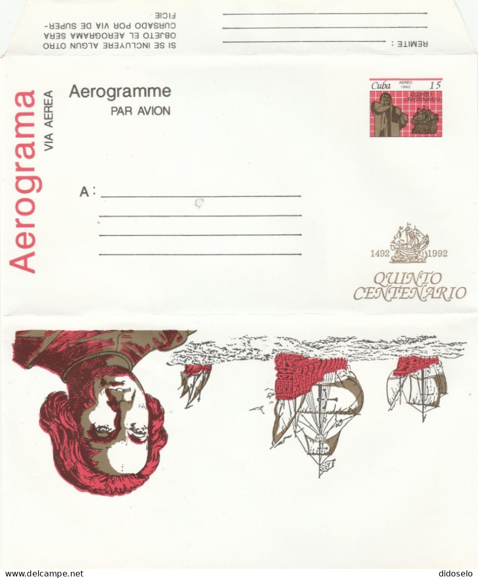 Cuba - 1992 - Cristopher Columbus Aerogramme  / Unused - Posta Aerea