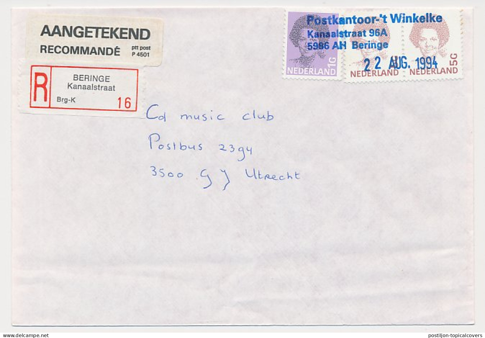 MiPag / Mini Postagentschap Aangetekend Beringe 1994 - Non Classés