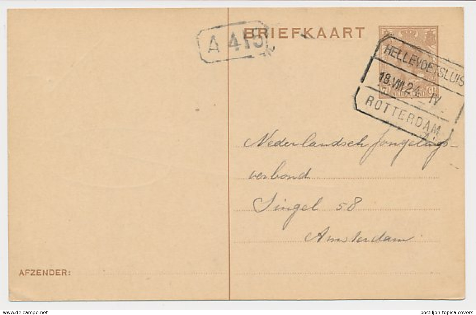 Treinblokstempel : Hellevoetsluis - Rotterdam IV 1924 - Zonder Classificatie