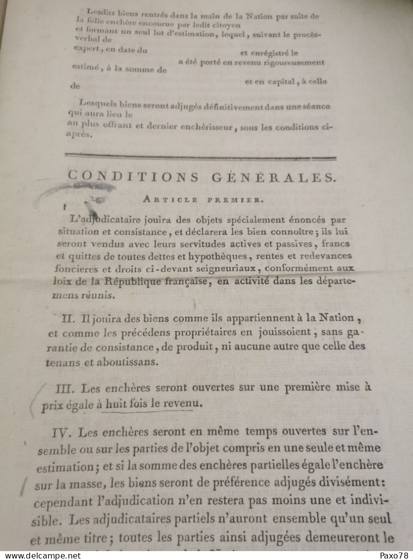 Revente A La Folle Enchere De Biens Nationaux, An 7. Fait à Luxembourg - ...-1852 Préphilatélie