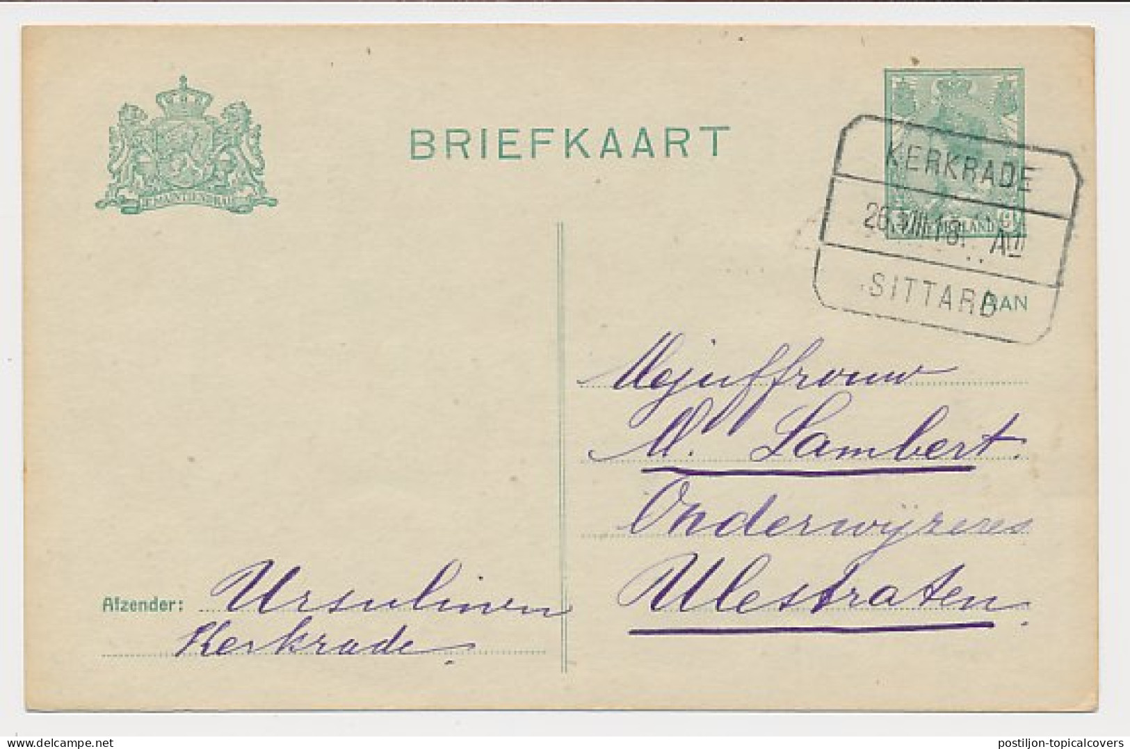 Treinblokstempel : Kerkrade - Sittard A1 1918 - Zonder Classificatie