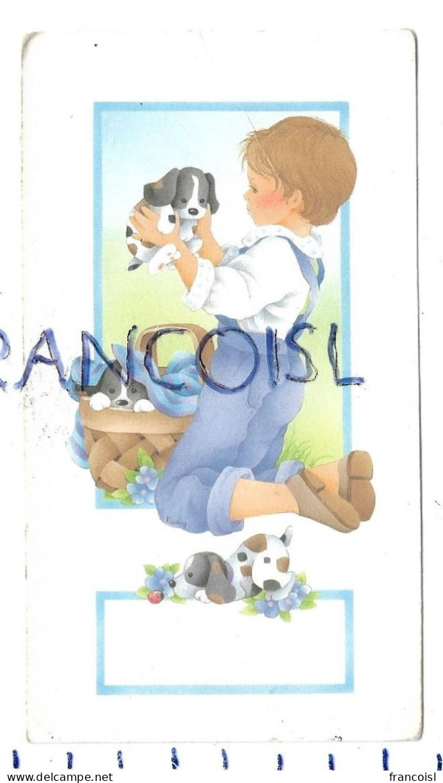 Petit Garçon Et Chiots Dans Un Panier. Souvenir De Communion à Jemeppe (sur Meuse) En 1999 - Devotion Images