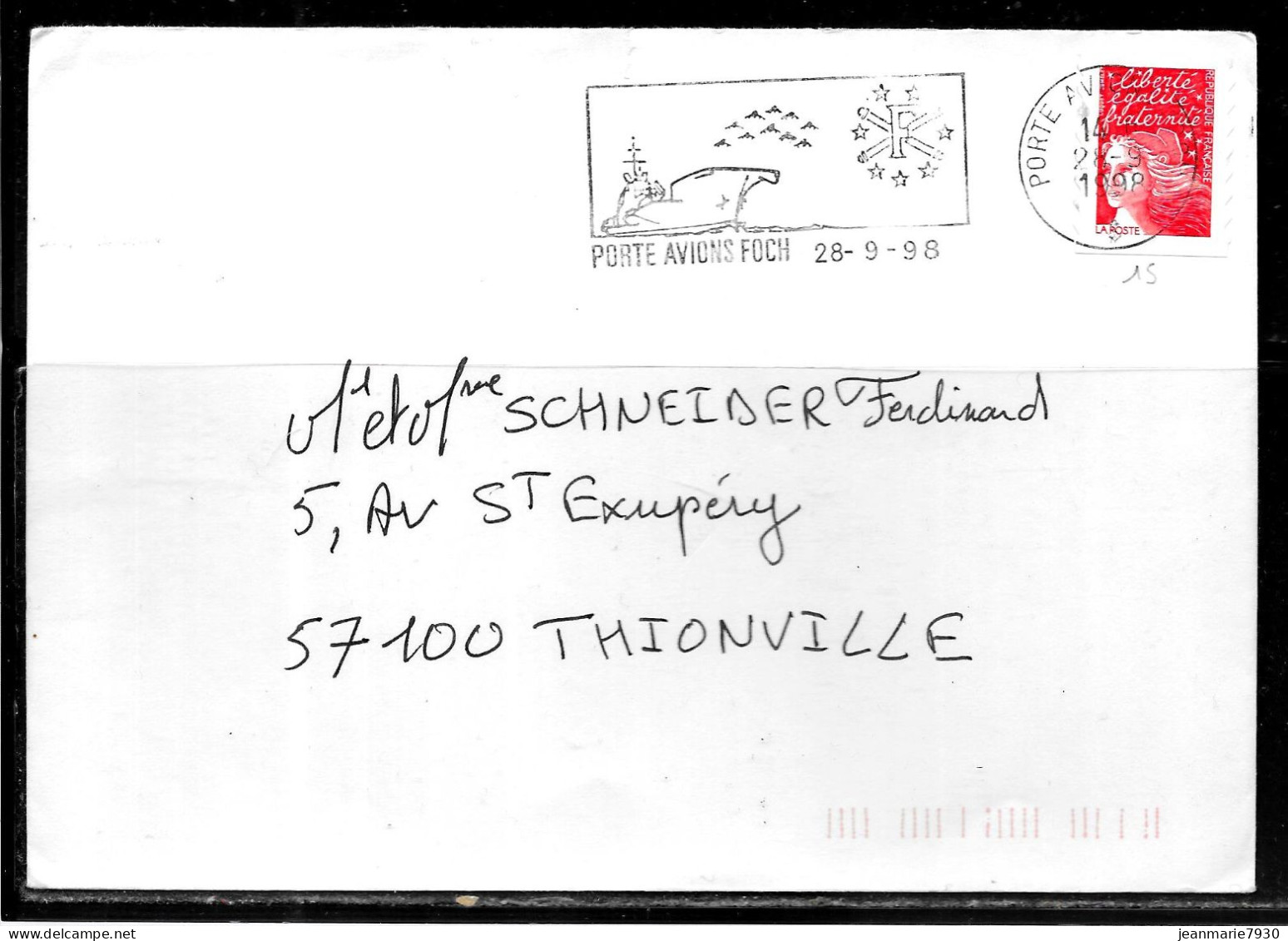 F268 - LETTRE OBLITEREE PORTE AVION FOCH DU 28/09/98 - FLAMME - Storia Postale