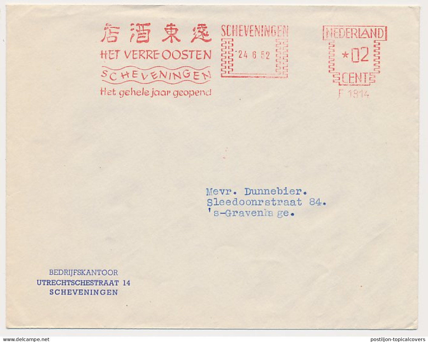 Meter Cover Netherlands 1952 The Far East - Scheveningen - Ohne Zuordnung