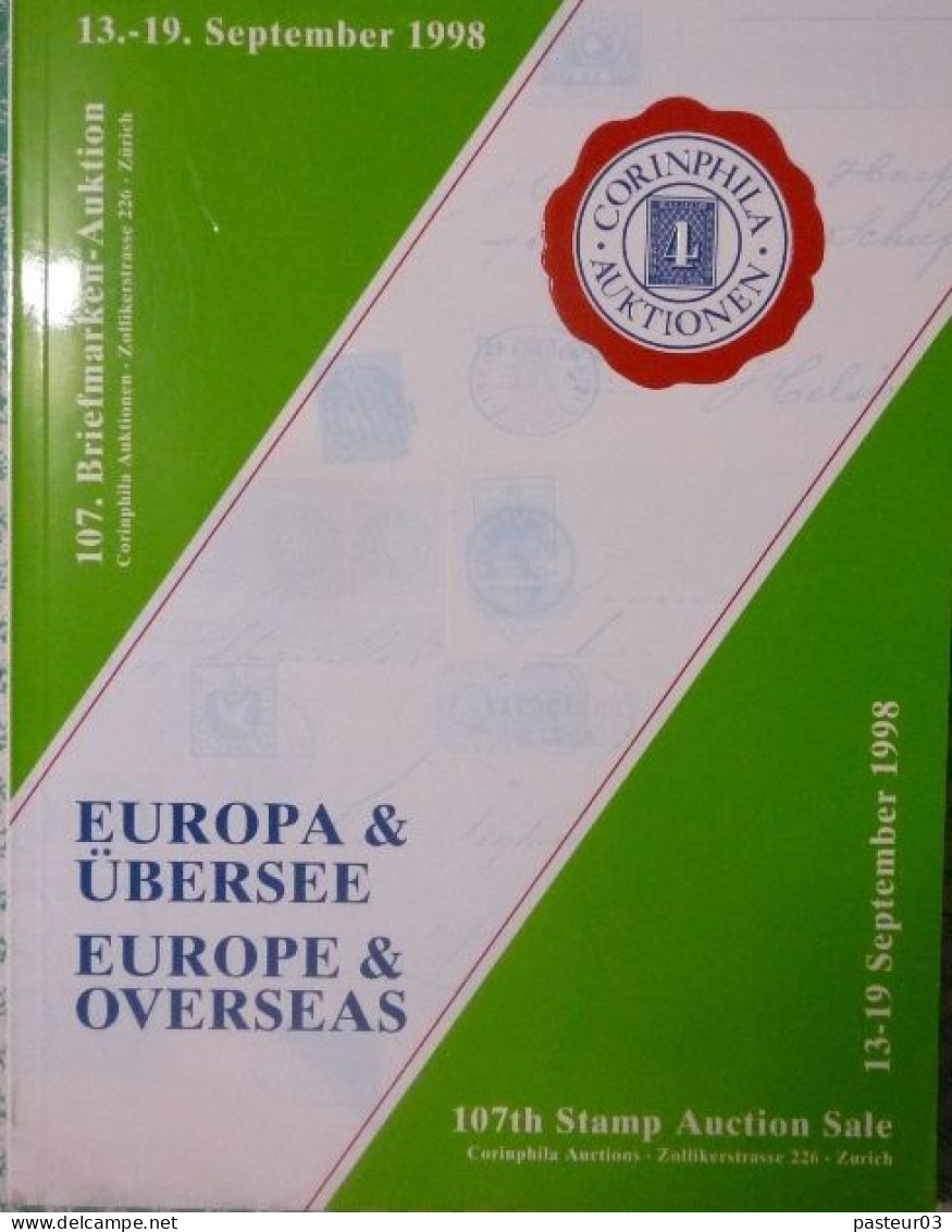 Corinphila Vente Europe 13 -19 Septembre 1998 - Catalogues For Auction Houses