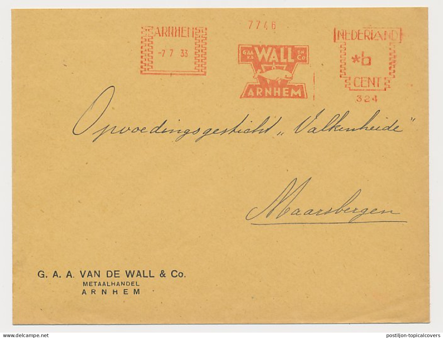 Meter Cover Netherlands 1933 Whale - Arnhem - Other & Unclassified