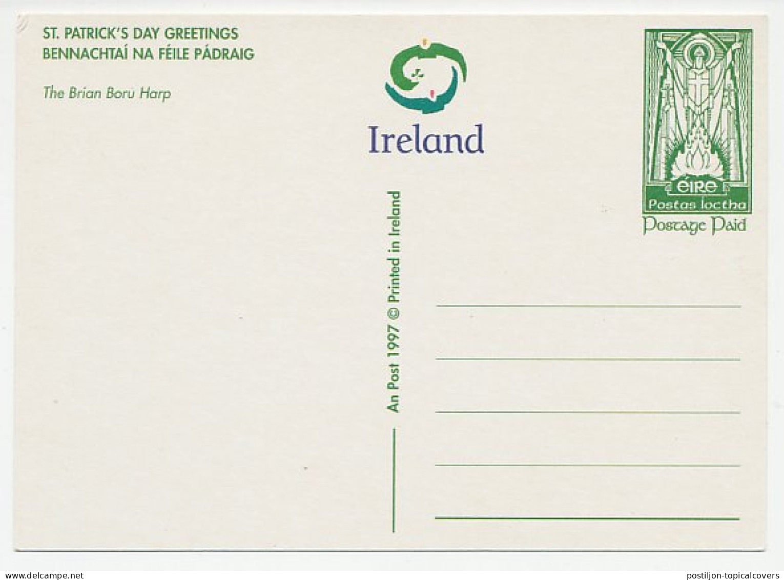 Postal Stationery Ireland 1997 Brian Boru Harp - Muziek