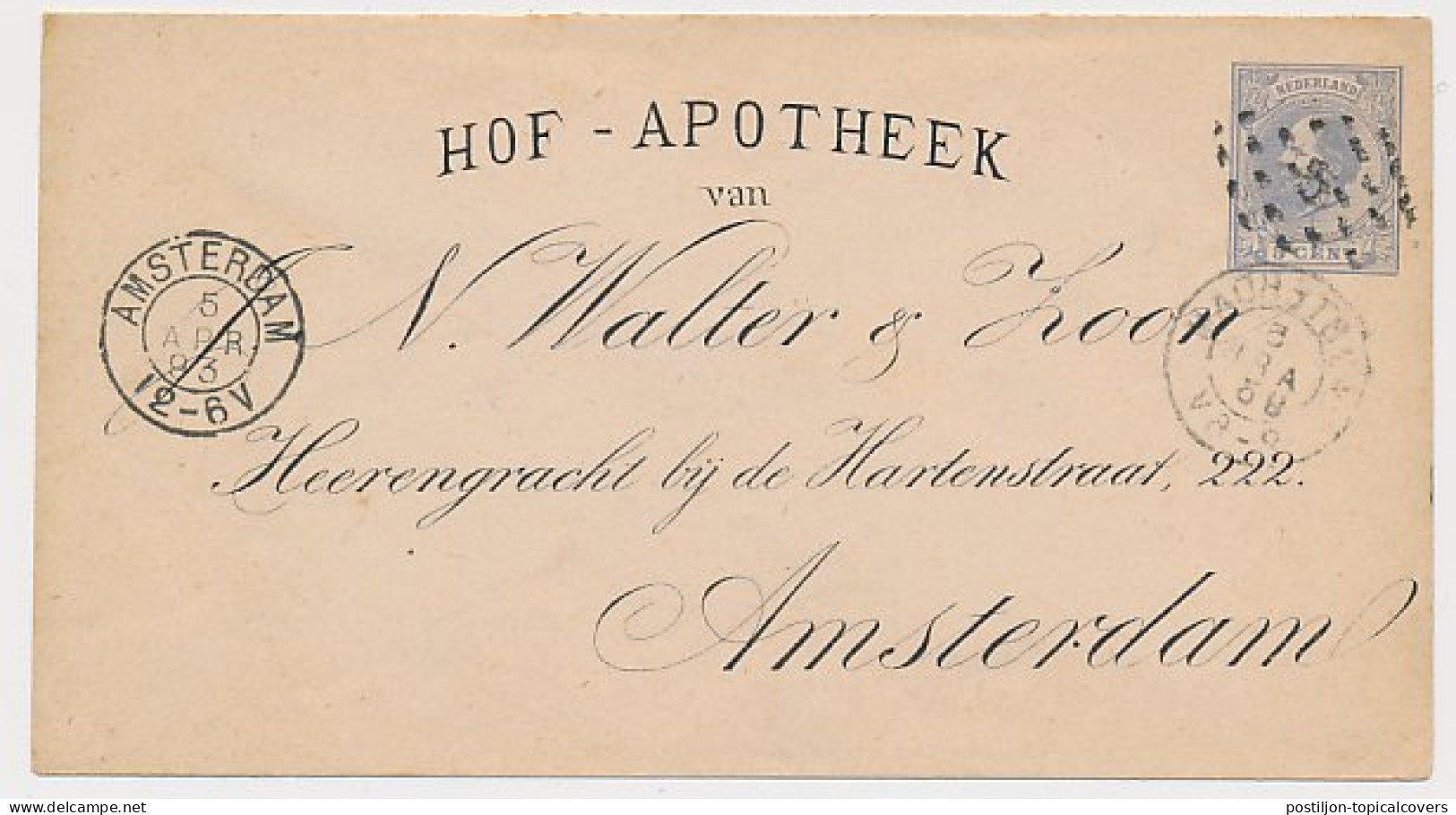 Envelop G. 4 Particulier Bedrukt Locaal Te Amsterdam 1893 - Material Postal