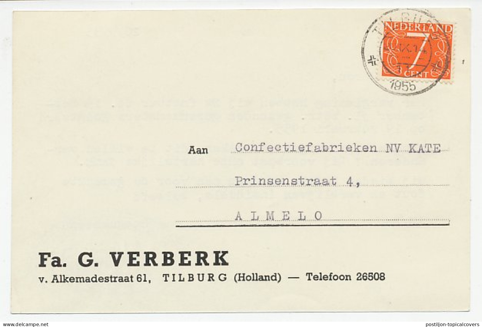 Firma Briefkaart Tilburg 1955  - Sin Clasificación