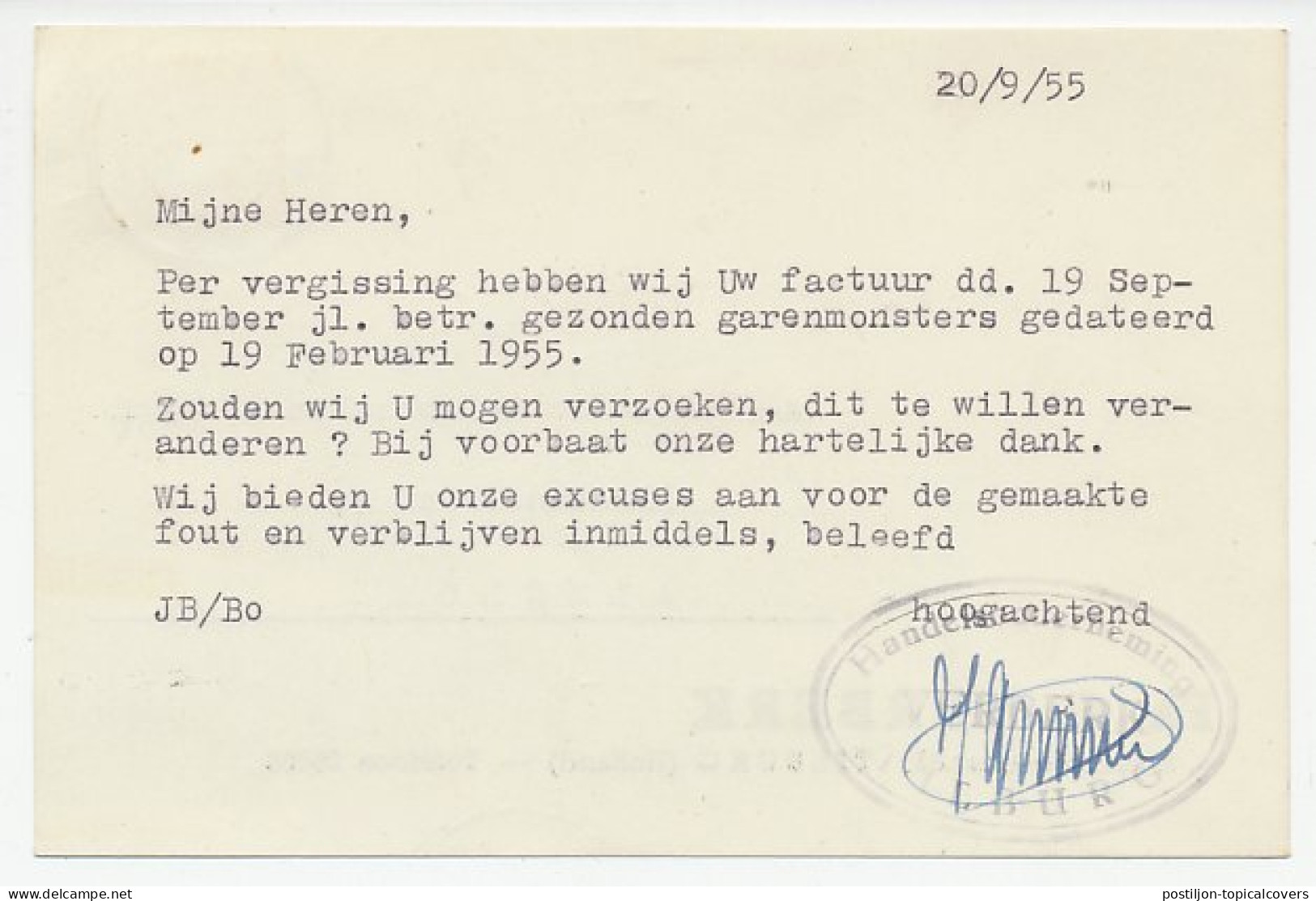 Firma Briefkaart Tilburg 1955  - Sin Clasificación