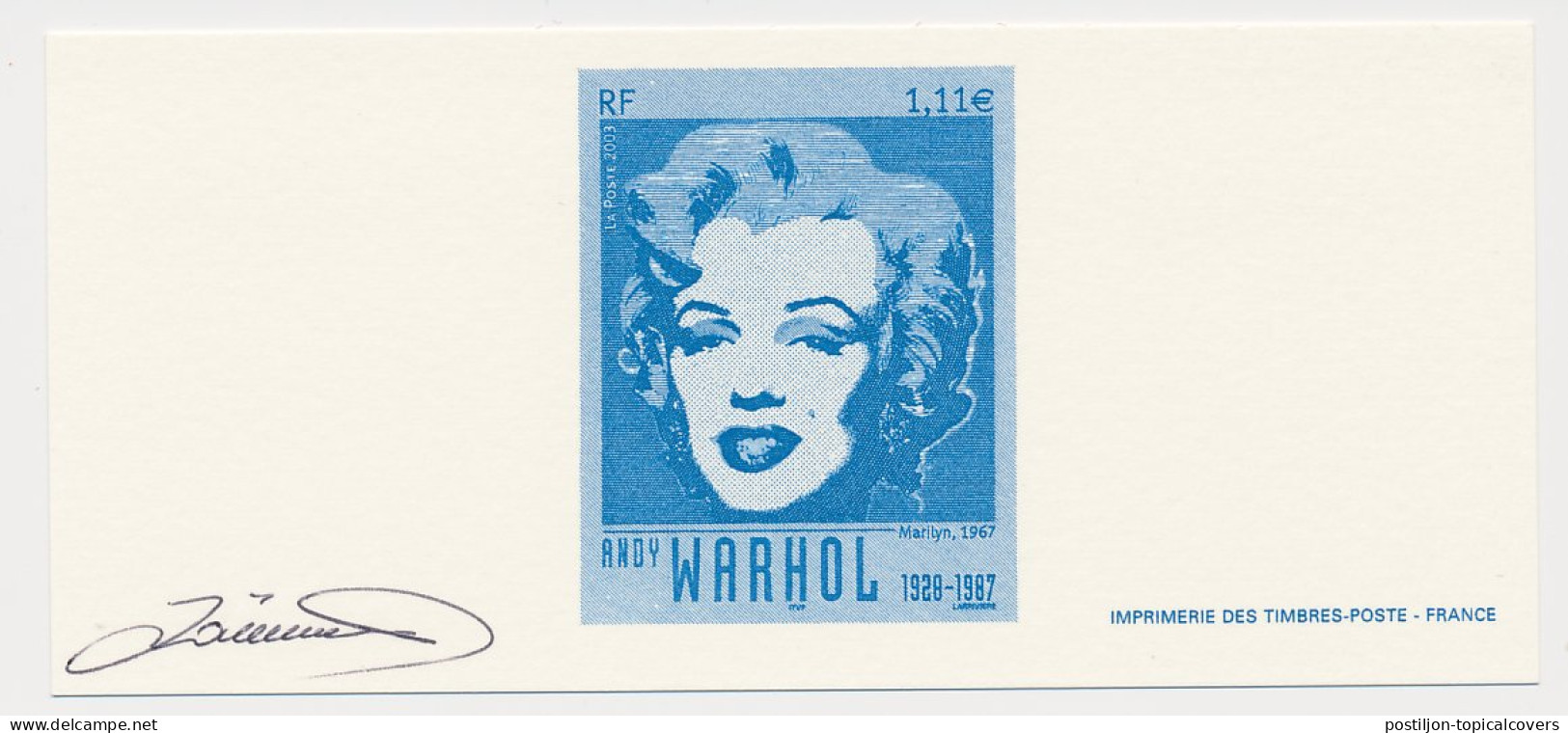 France 2003 - Epreuve / Proof Signed By Engraver Andy Warhol - Marilyn Monroe - Sonstige & Ohne Zuordnung